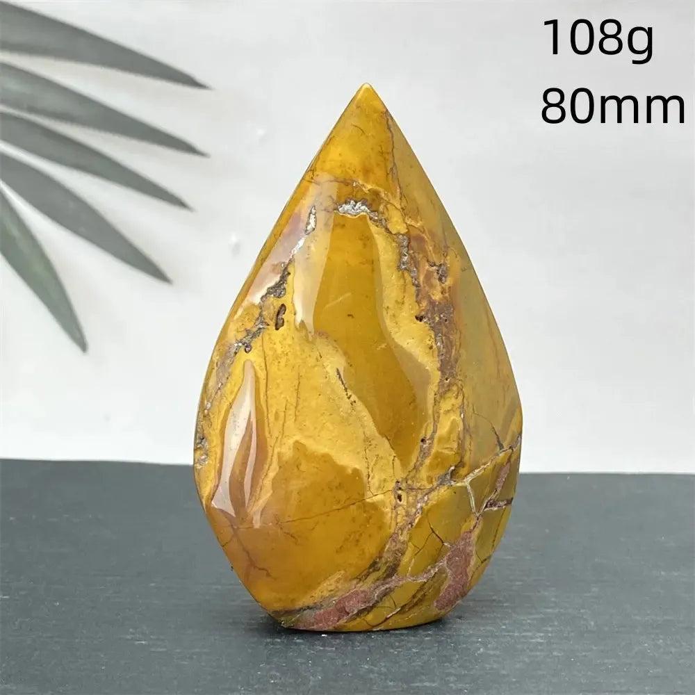 Polished Mookaite Jasper torch freeform from Crystal Destiny, featuring vibrant yellow, burgundy, and cream swirls.