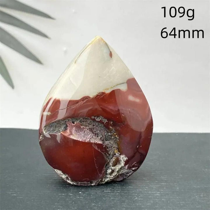 Polished Mookaite Jasper torch freeform from Crystal Destiny, featuring deep burgundy, cream, and mustard swirls.