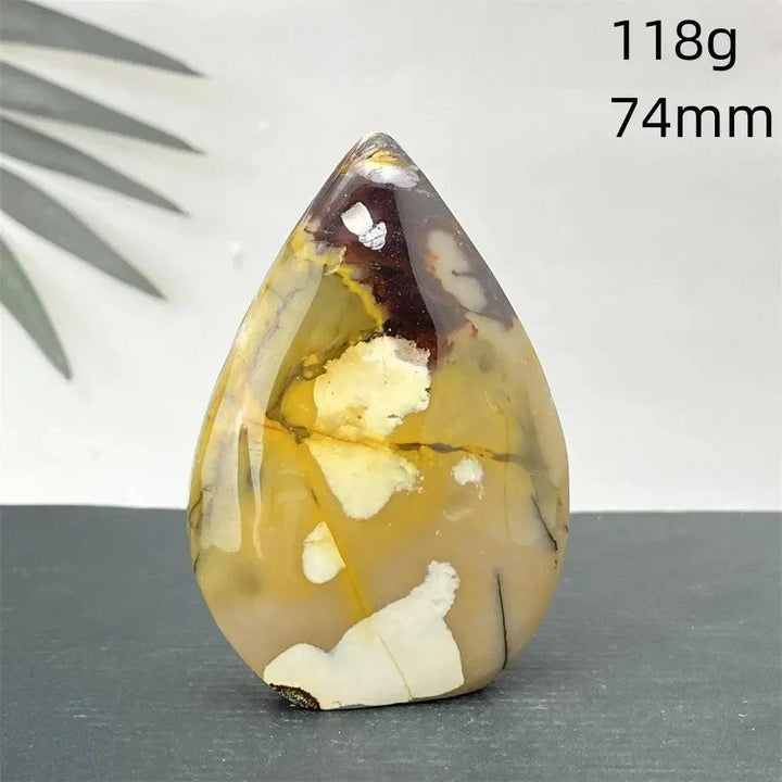 Polished Mookaite Jasper torch freeform from Crystal Destiny, 118g, 74mm, with burgundy, mustard, cream, and rust swirls.