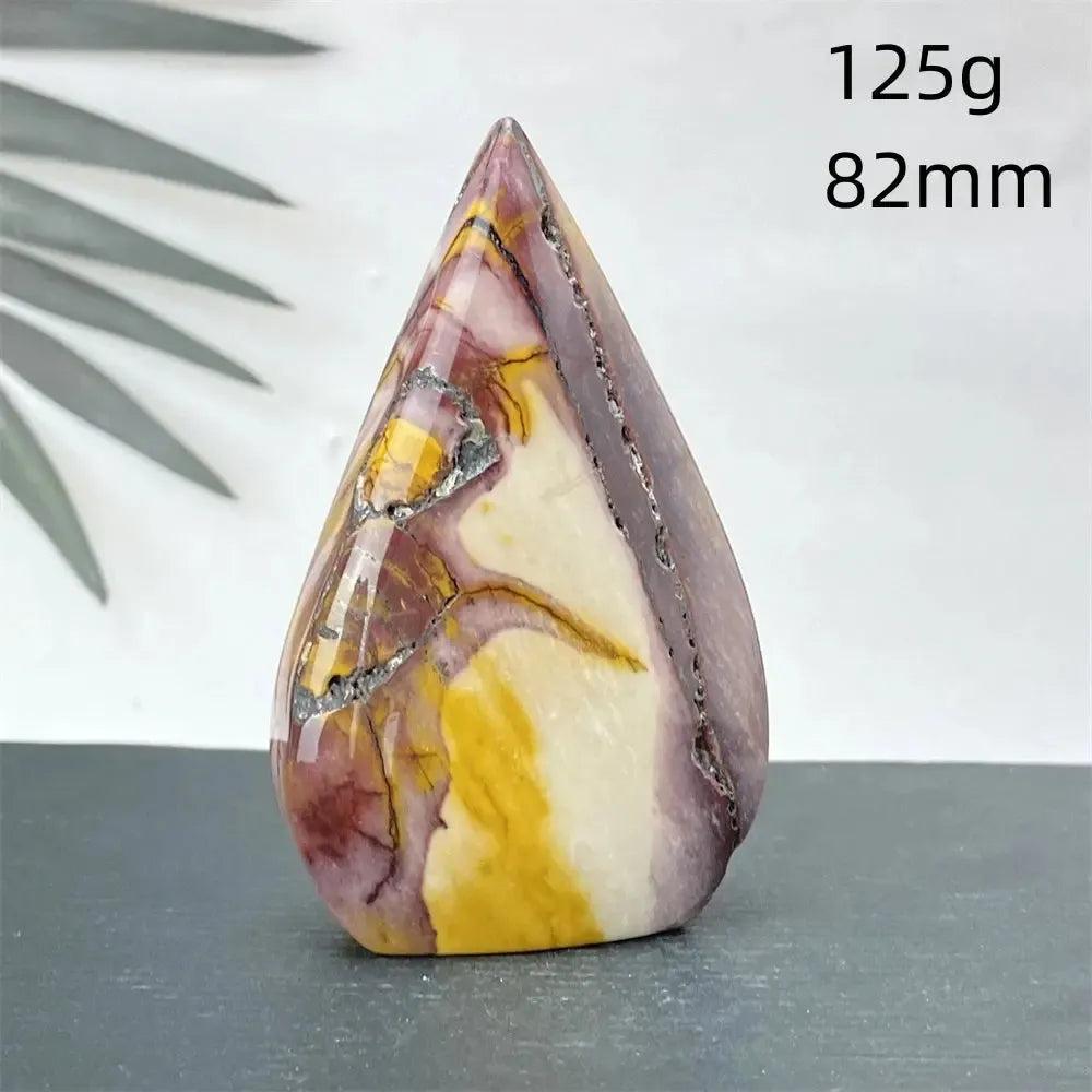 Polished Mookaite Jasper torch freeform from Crystal Destiny, featuring burgundy, mustard, cream, and rust swirls.