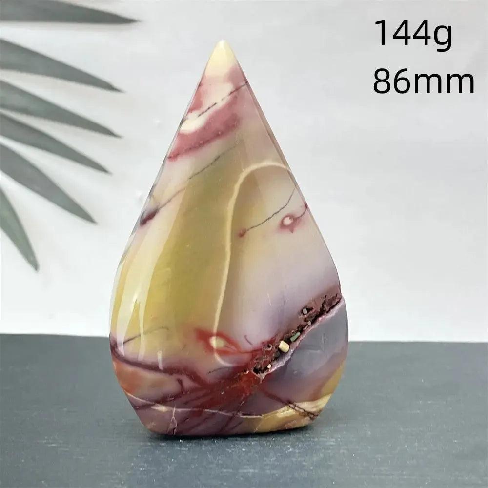 Polished Mookaite Jasper torch freeform from Crystal Destiny, featuring vibrant burgundy, mustard, cream, and rust swirls.