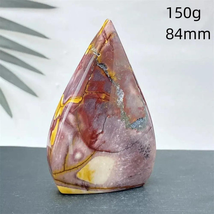 Polished Mookaite Jasper torch freeform crystal, 150g, 84mm, with burgundy, yellow, cream, and rust swirls from Crystal Destiny.