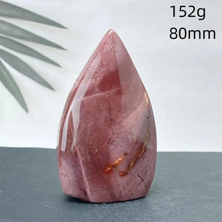 Polished Mookaite Jasper torch freeform, 152g, 80mm, with deep burgundy and rust red swirls from Crystal Destiny.