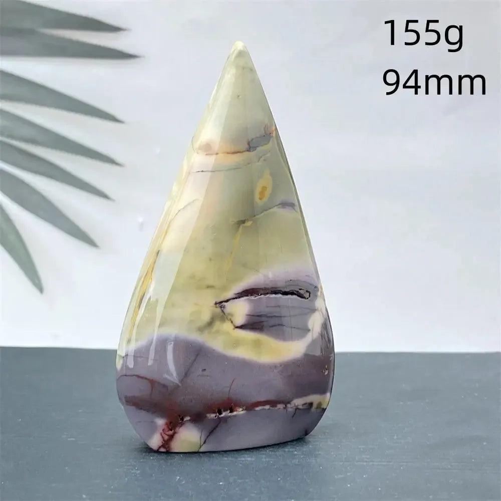 Polished Mookaite Jasper torch freeform, 155g, 94mm, with burgundy, mustard, cream, and rust swirls from Crystal Destiny.