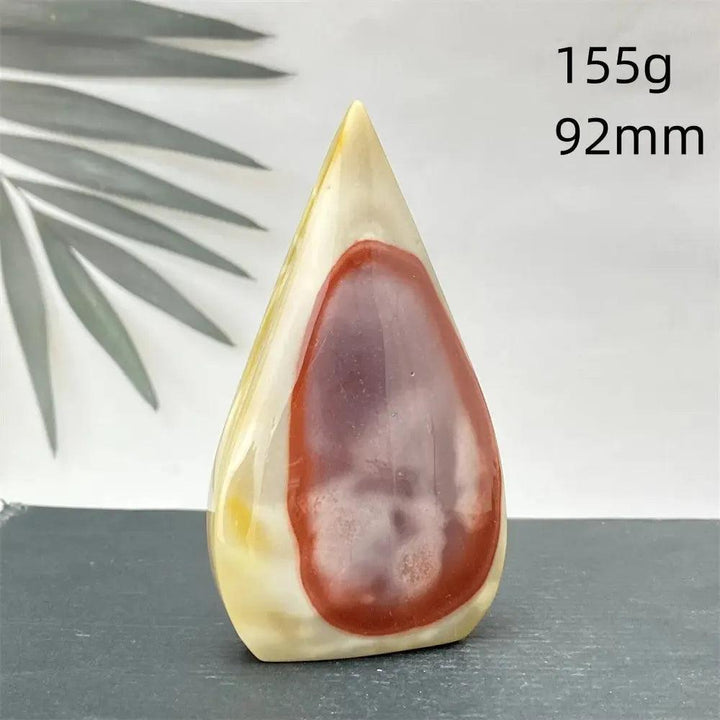 Polished Mookaite Jasper torch freeform from Crystal Destiny, featuring deep burgundy, mustard, and cream swirls.