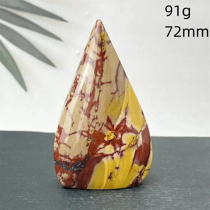 Polished Mookaite Jasper torch freeform from Crystal Destiny, featuring vibrant burgundy, mustard, and cream swirls.