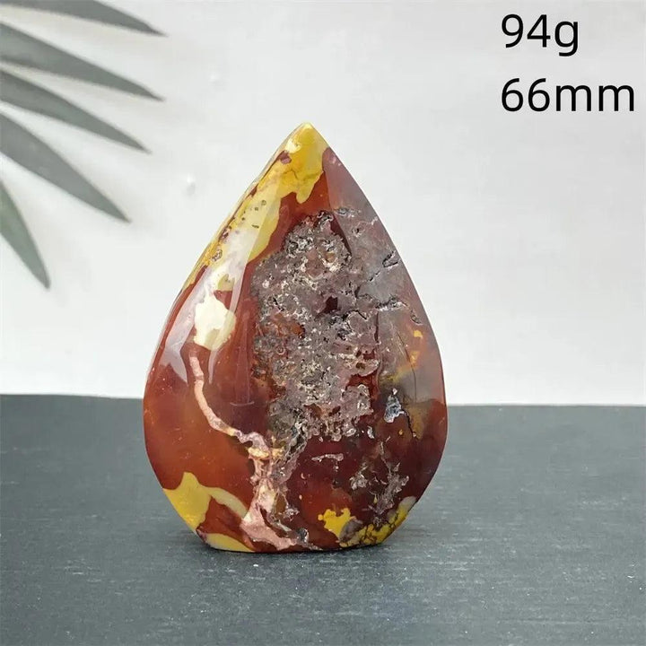Polished Mookaite Jasper freeform, 94g, 66mm, with deep burgundy, mustard, cream, and rust red swirls. Crystal Destiny.