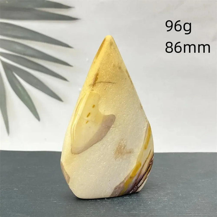 Polished Mookaite Jasper torch freeform from Crystal Destiny, showing cream, yellow, and burgundy swirls.
