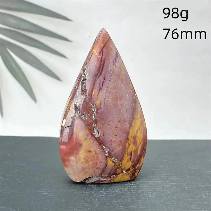 Polished Mookaite Jasper torch freeform from Crystal Destiny, featuring deep burgundy, mustard, and cream swirls.