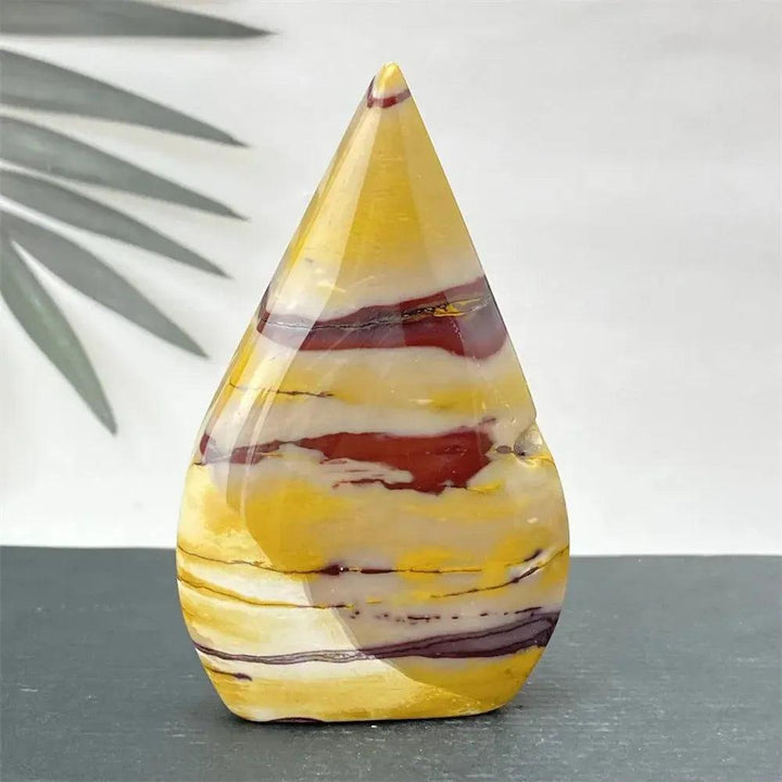 Polished Mookaite Jasper Torch Freeform from Crystal Destiny, featuring vibrant yellow, burgundy, and cream swirls.