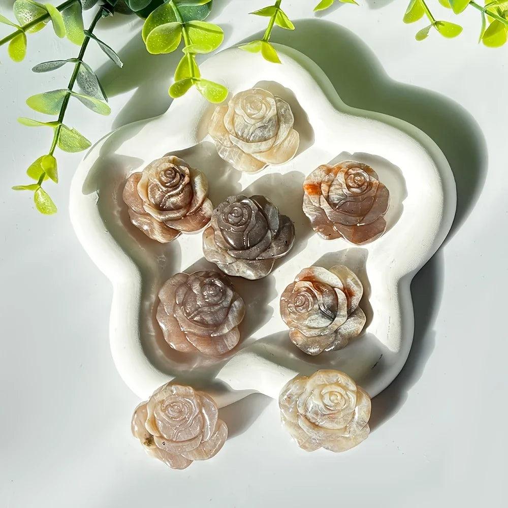 Moonstone Crystal Carved Rose for Love and New Beginnings. Hand-carved, iridescent roses in soft, natural hues.
