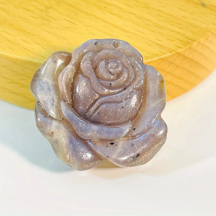 Moonstone Crystal Carved Rose for Love and New Beginnings, a delicate, hand-carved stone rose with soft adularescence.