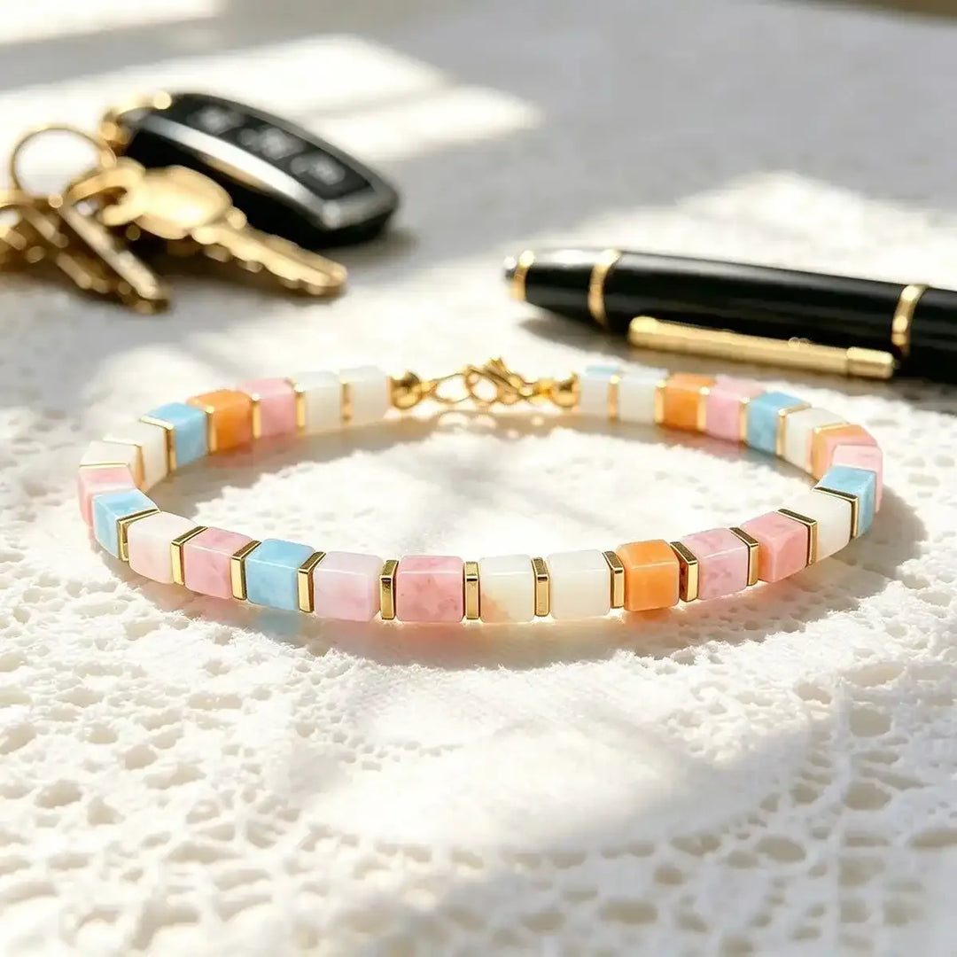 Morganite Square Bead Bracelet