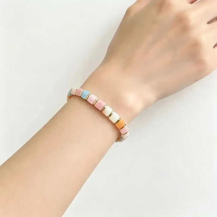 Morganite Square Bead Bracelet