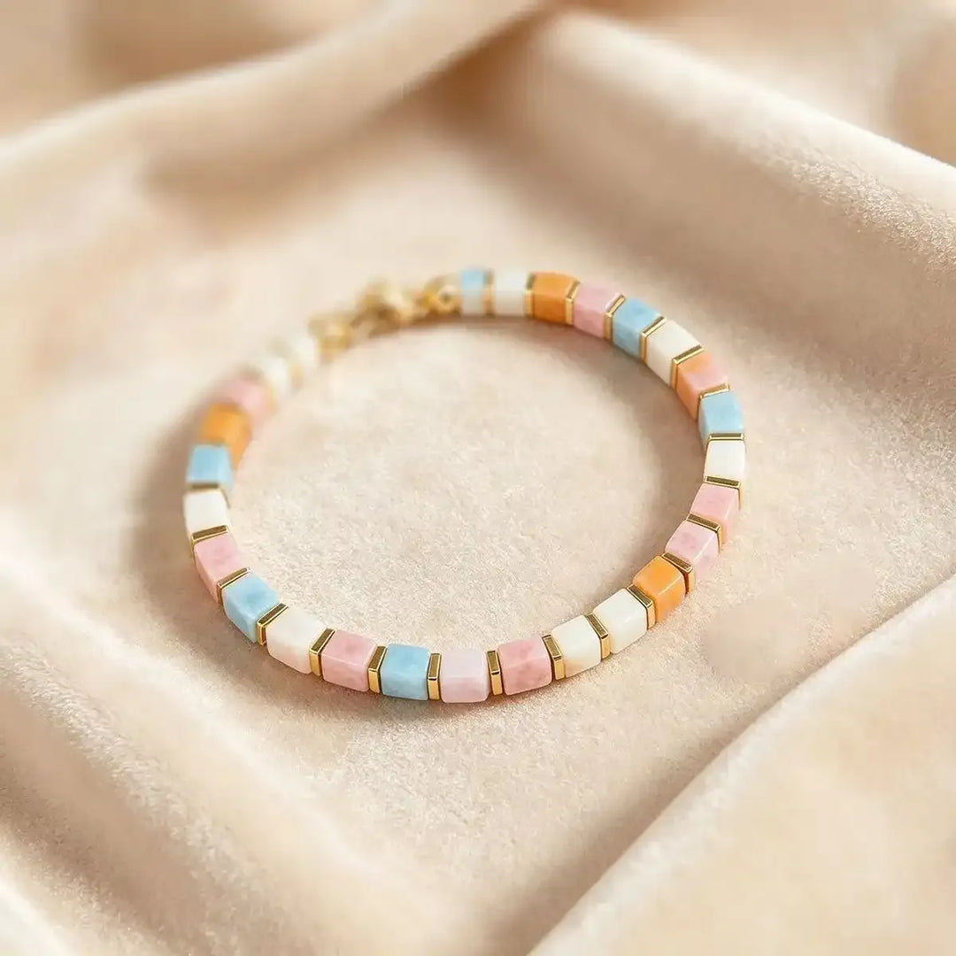 Morganite Square Bead Bracelet