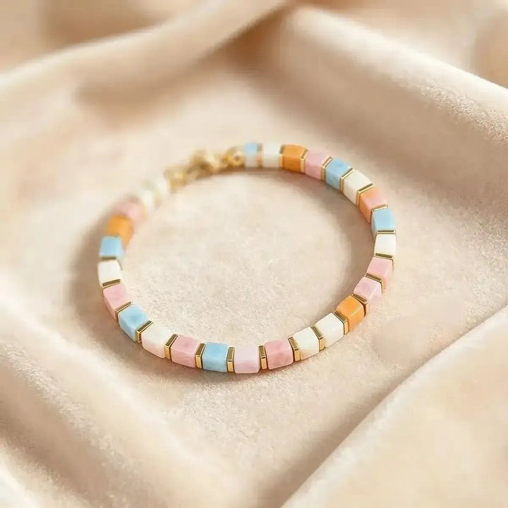 Morganite Square Bead Bracelet