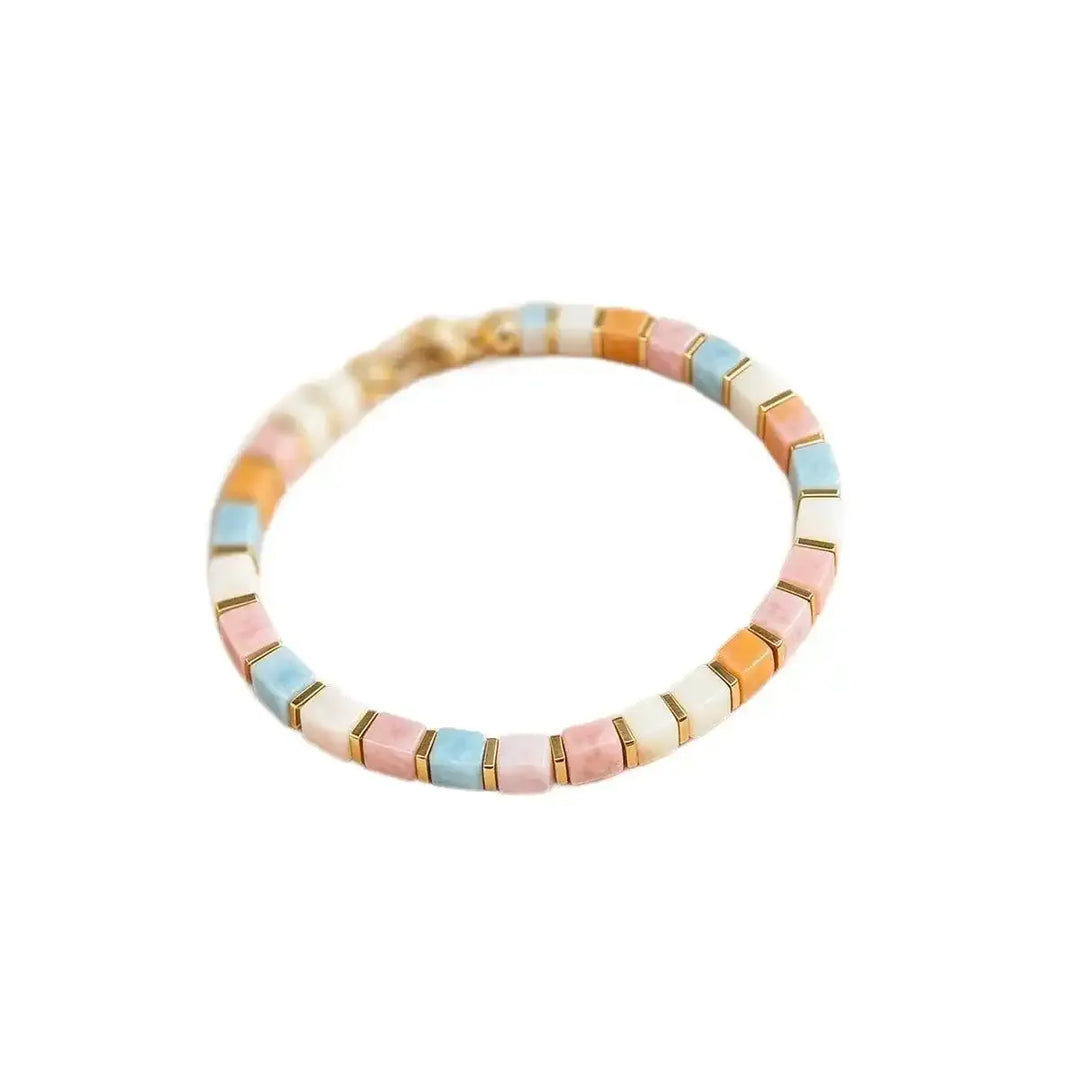 Morganite Square Bead Bracelet