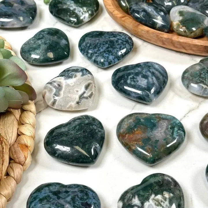 Moss Agate Crystal Heart