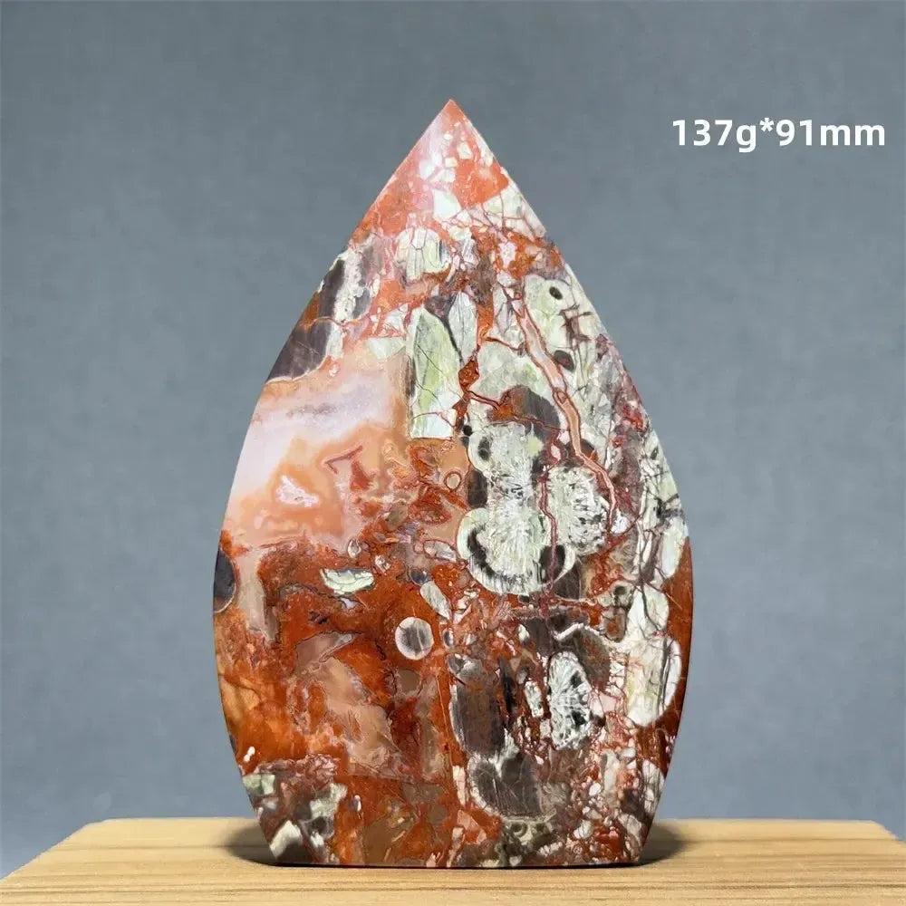 Natural red and green Moss Agate freeform torch, 137g, 91mm, from Crystal Destiny.