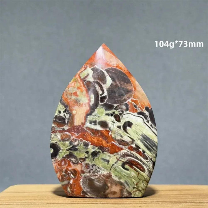 Red and green Moss Agate freeform torch, 104g, 73mm, from Crystal Destiny.