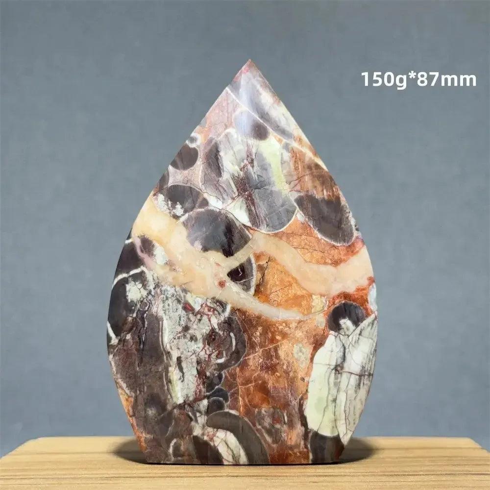 Polished Moss Agate freeform torch from Crystal Destiny, featuring green dendritic inclusions and natural upward energy.