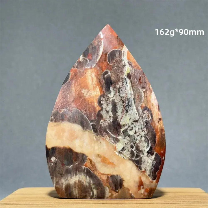 Natural Moss Agate freeform torch from Crystal Destiny, featuring earthy brown, orange, and white tones.