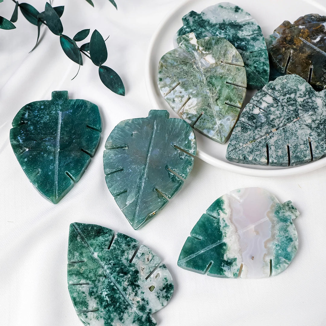 Moss Agate Leaf Carving