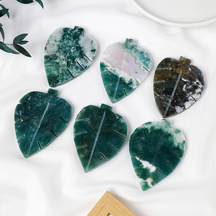 Moss Agate Leaf Carving