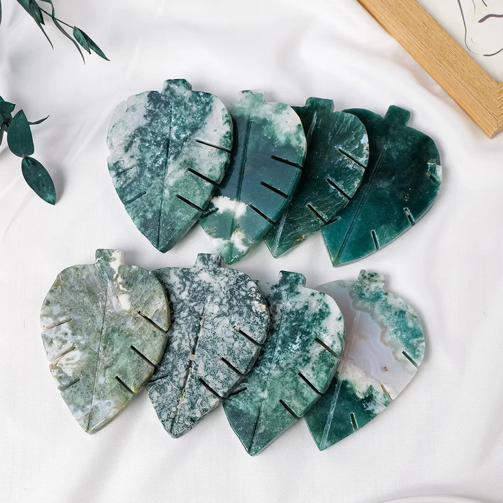 Moss Agate Leaf Carving
