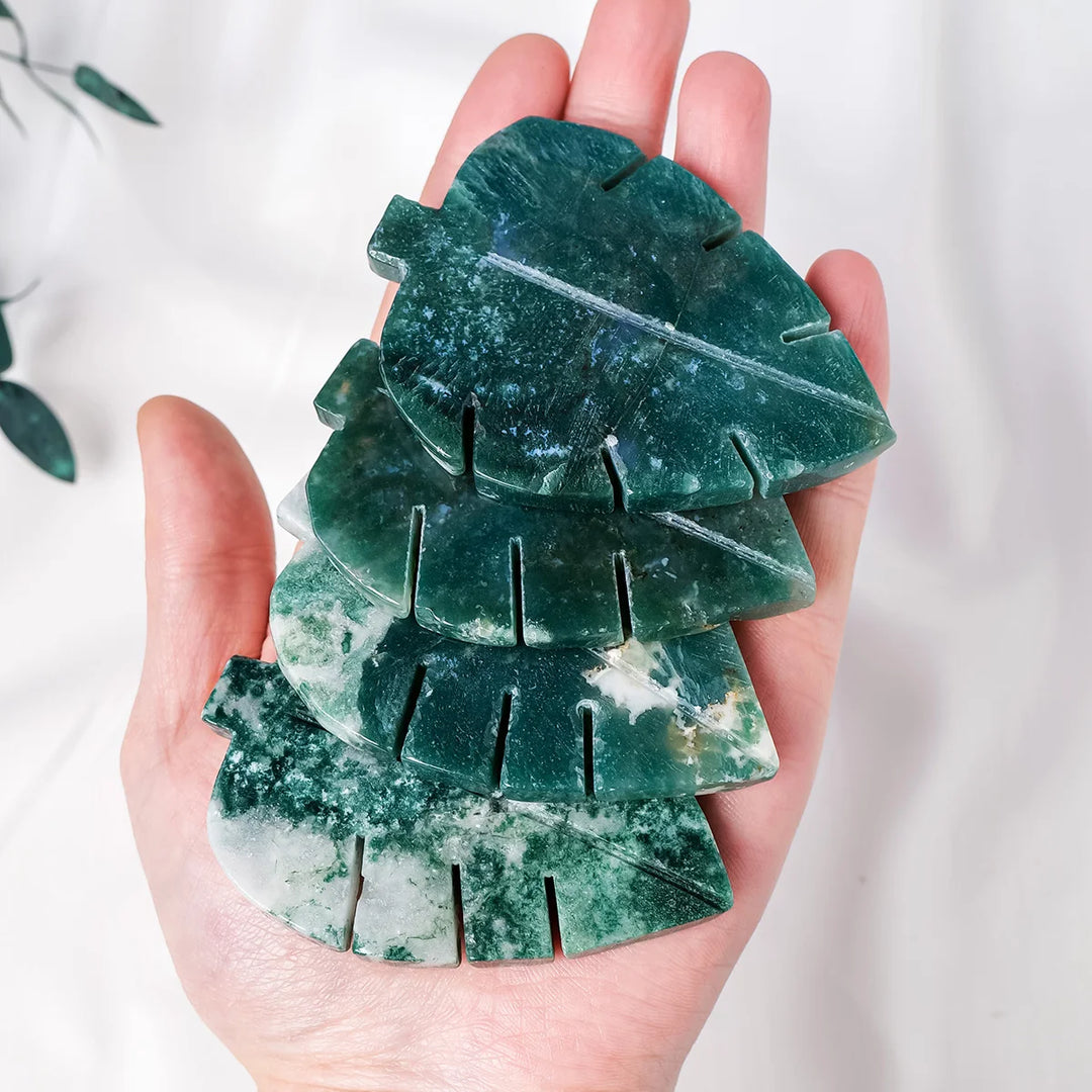 Moss Agate Leaf Carving