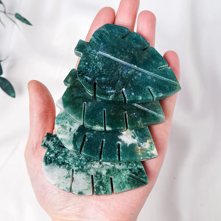 Moss Agate Leaf Carving
