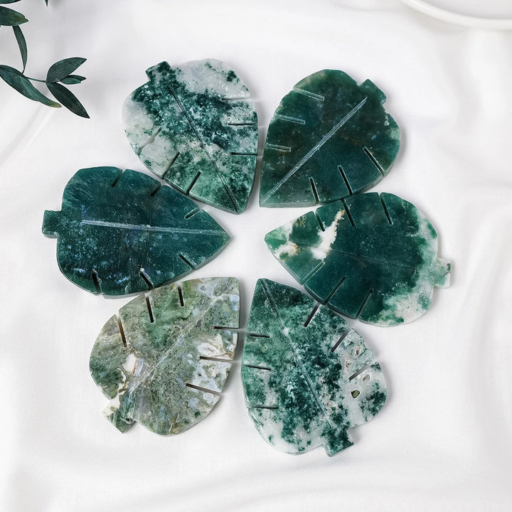Moss Agate Leaf Carving