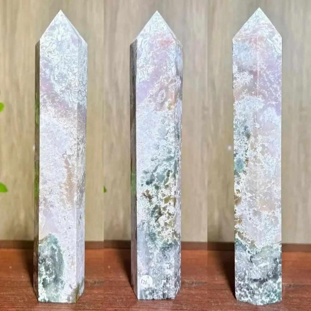 結界守護石 Moss Agate Ocean Jasper Crystal Tower Symbiosis Stone – Crystal