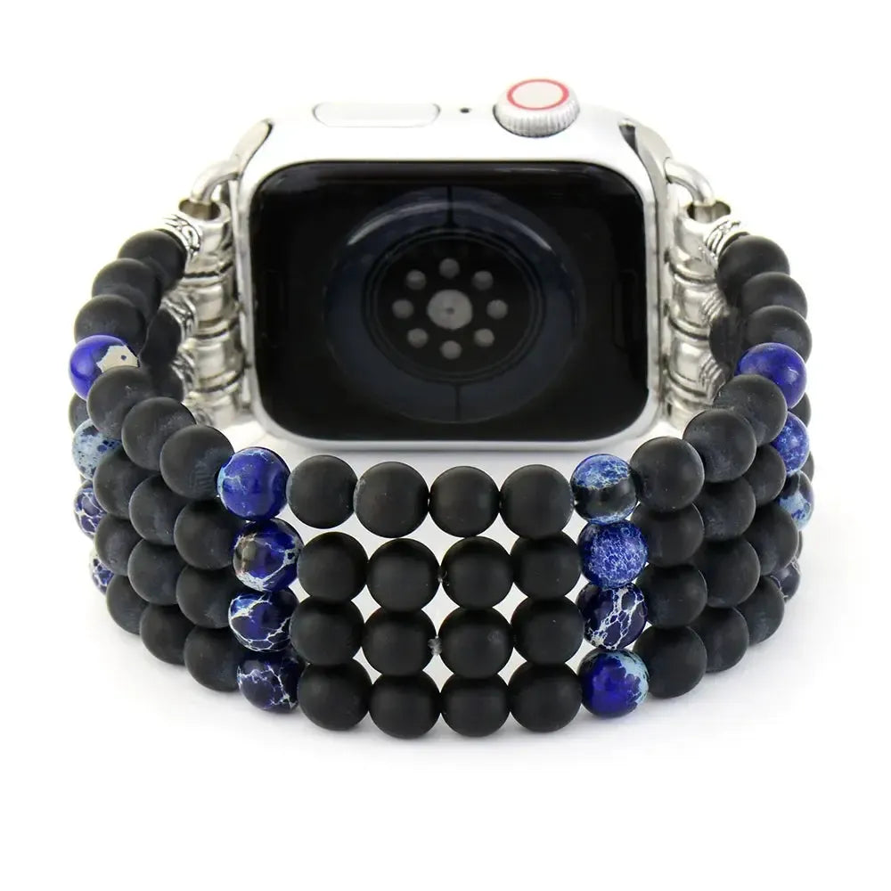 Multi-Row Natural Stone Apple Watch Band-Bands-Ali-Black Onyx-Small-Apple 38-41MM Plate-Crystal Destiny
