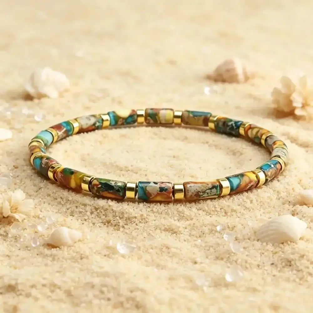Multicolor Imperial Jasper Stone Barrel Bead Bracelet