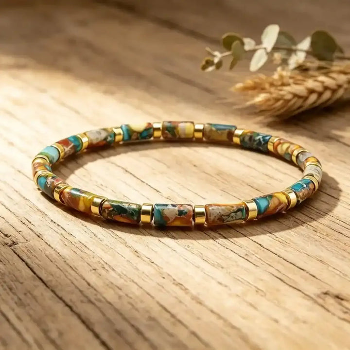 Multicolor Imperial Jasper Stone Barrel Bead Bracelet
