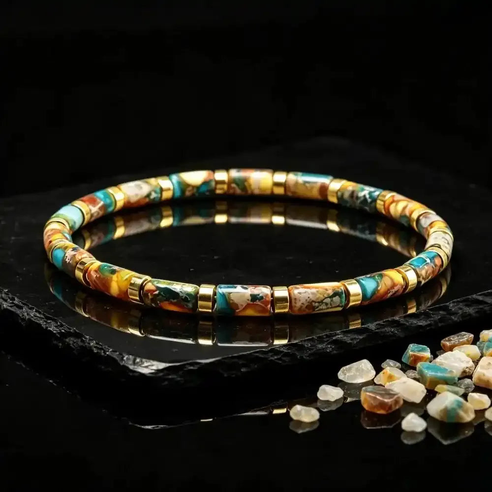Multicolor Imperial Jasper Stone Barrel Bead Bracelet