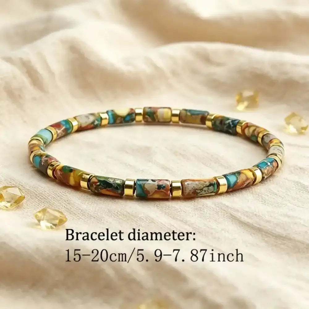 Multicolor Imperial Jasper Stone Barrel Bead Bracelet
