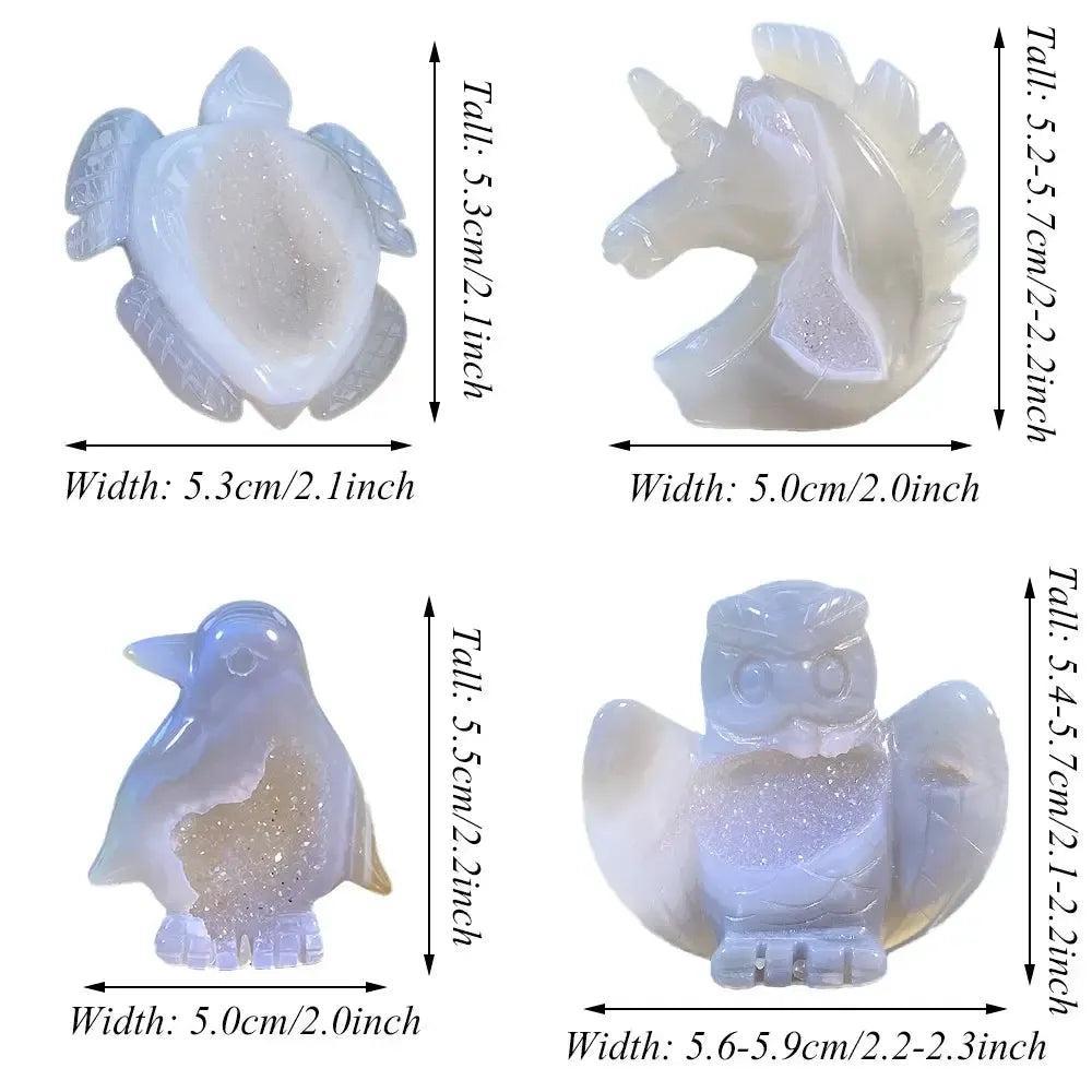Natural Agate Animal Crystal Carving | Turtle, Penguin, Unicorn & Owl
