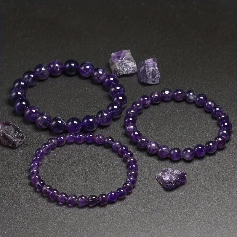 Natural Amethyst Beaded Bracelets in 6mm, 8mm, 10mm sizes, offering peace and tranquility.