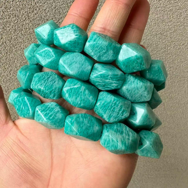 Natural Blue Amazonite Irregular Bracelet, about 12x16mm faceted beads, for calming energy and style.