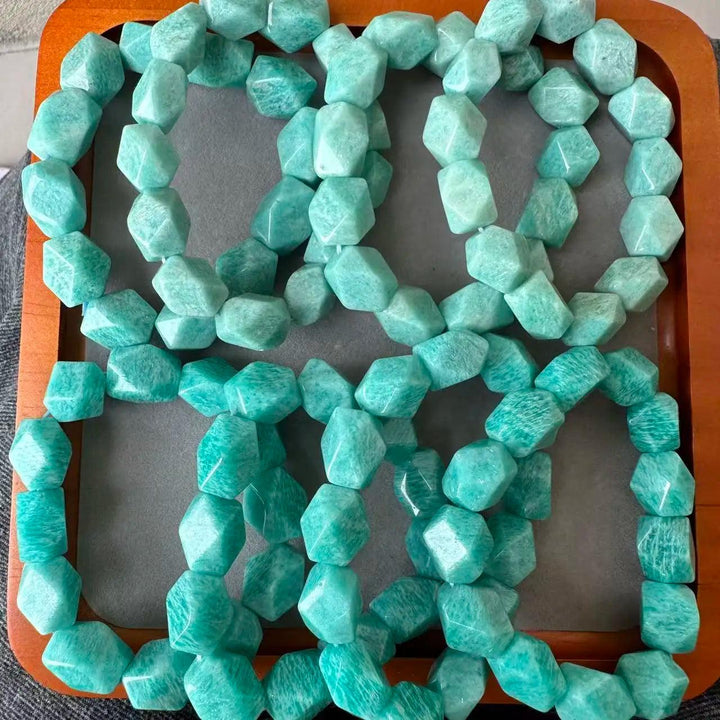 AAAA NEW Natural Blue Amazonite Irregular Bracelet. Stunning 12x16mm gemstone beads, perfect Christmas gift.
