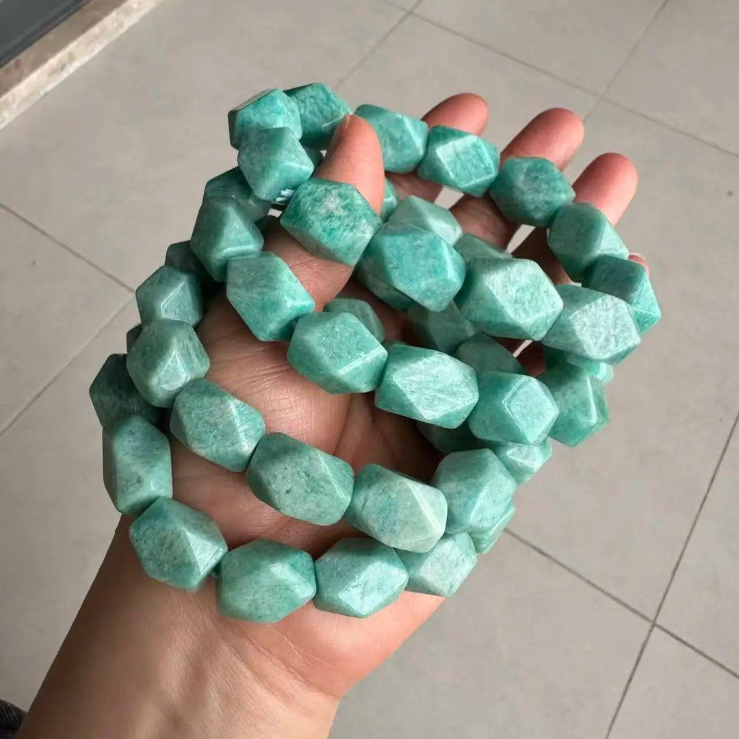 AAAA NEW Natural Blue Amazonite Irregular Bracelet. About 12x16mm faceted gemstone beads, perfect Christmas gift.