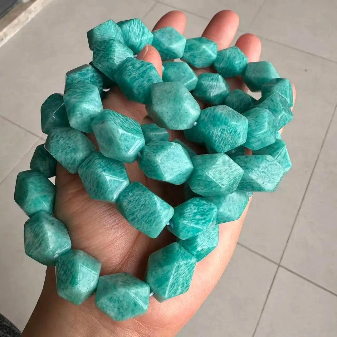 AAAA NEW Natural Blue Amazonite Irregular Bracelet, about 12x16mm faceted gemstone beads, perfect Christmas gift.