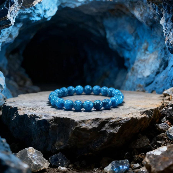 Original Tree Agate Bracelet with vibrant blue natural stone beads, perfect for healing, yoga, and meditation.
