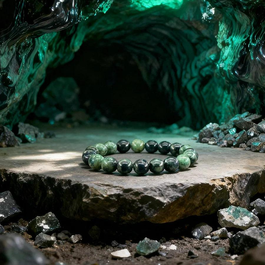 Original Tree Agate Bracelet with natural green and black stone beads, perfect for healing, yoga, and meditation.