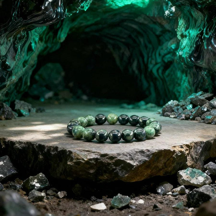 Original Tree Agate Bracelet with natural green and black stone beads, perfect for healing, yoga, and meditation.