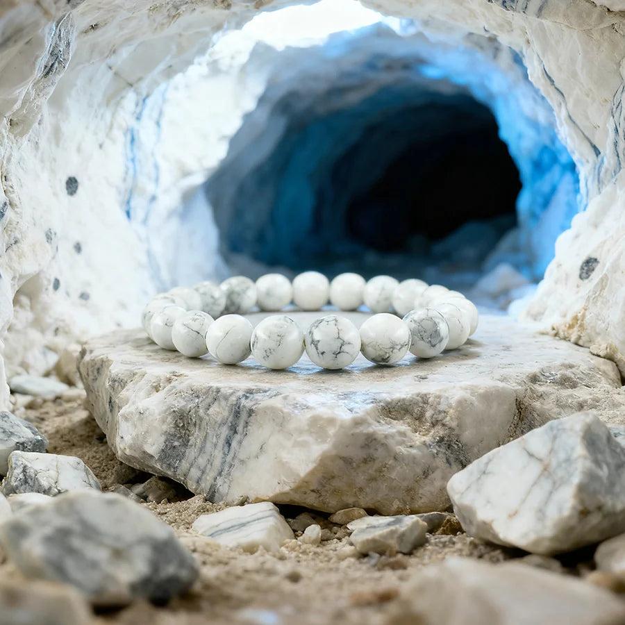 Original Tree Agate Bracelet with natural white marbled stone beads, promoting healing and spiritual balance.