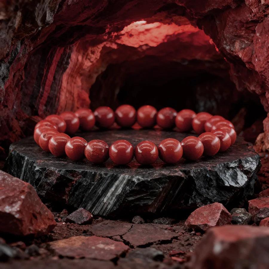 Original Tree Agate Bracelet with smooth, round red natural stone beads, perfect for healing and spiritual yoga meditation.