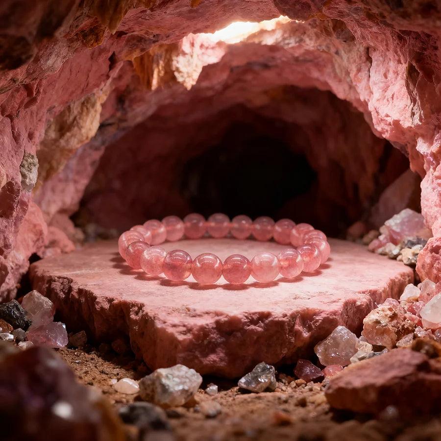 Original Tree Agate Bracelet: Natural pink stone beads for healing, spiritual yoga, and improved capillary function.